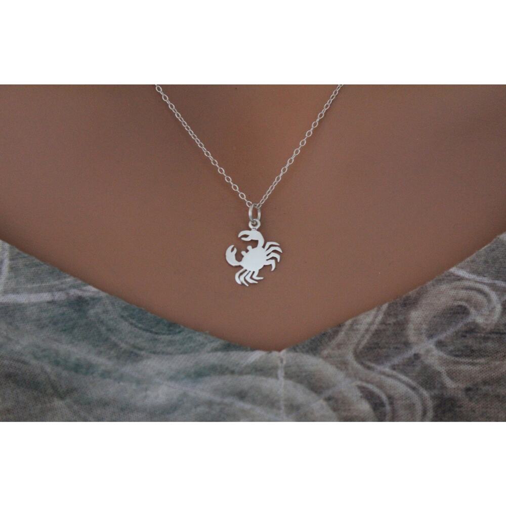 Sterling Silver Flat Crab Charm Necklace